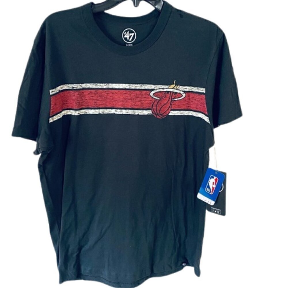 🏀 NWT '47 & NBA Men's Black Miami Heat T-Shirt – Size Large 🏀100% Cotton